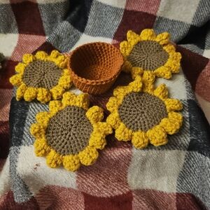 Sunflower Crochet Coasters with Basket
